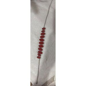 Red & Silver Oval Statement Necklace With Adjustable Chain